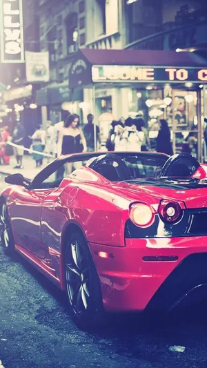 Red Ferrari Street Racing Car Wallpaper
