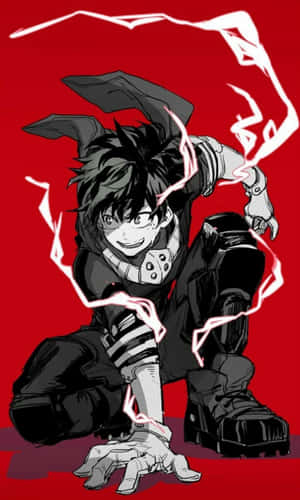 Red Greyscale Anime Deku Phone Wallpaper
