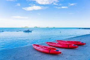 Red Kayaks By The Beach Wallpaper