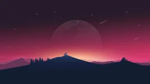 Red Sky Meteor Shower And Wolf Howling 4k Flat Wallpaper