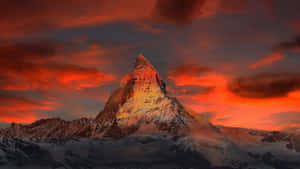 Red Sunset On The Matterhorn Mountain Peak Wallpaper