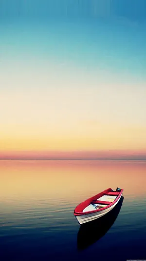Red White Boat At Lake Portrait Wallpaper