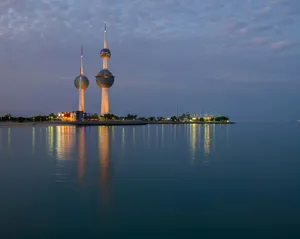 Reflection Of Kuwait Towers At Night Wallpaper
