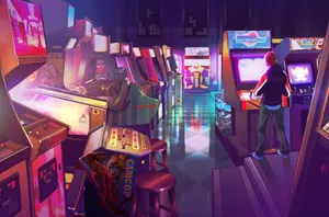 Retro Video Game Arcade House 80s Aesthetic Digital Art Wallpaper