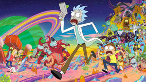 Rick And Morty Running Away From A Monster Wallpaper