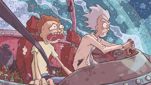 Rick Driving Spaceship And Morty Screaming Wallpaper