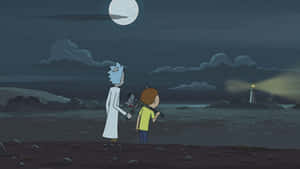 Rick Morty And Morty In The Moonlight Wallpaper