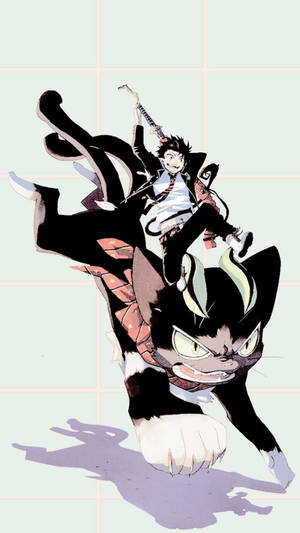 Rin Okumura Riding His Familiar, Kuro, In Blue Exorcist Wallpaper