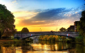 River Bridge Sunset Sky Country Scenes Wallpaper