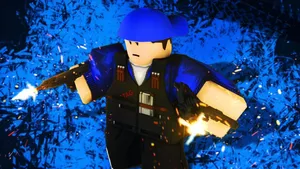 Roblox Blue Character With Gun Wallpaper