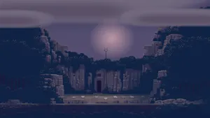 Rock Buildings Surrounding Sheep Pixel Art Wallpaper