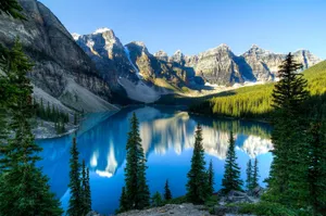 Rocky Mountains Clear Water Fine Trees Wallpaper