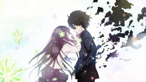 Romantic Anime Couple Embracing Wallpaper