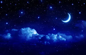 Romantic Blue Moon And Stars Wallpaper