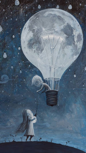 Romantic Rescue In A Moon Balloon Wallpaper