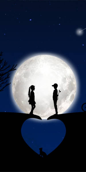 Romantic Young Love And The Moon Wallpaper