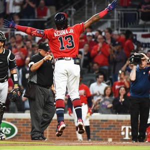 Ronald Acuna Jr. Victory Jump Wallpaper