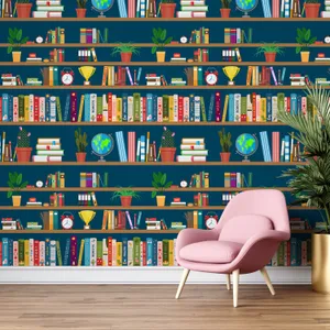 Room Painted Bookshelf Wallpaper Wallpaper