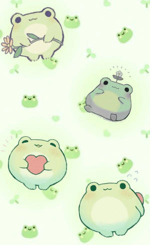 Round Shape Kawaii Frog In White Wallpaper