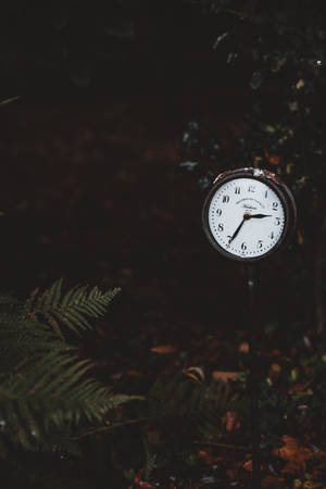 Round Silver-colored Analog Clock Wallpaper