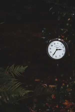 Round Silver-colored Analog Clock Wallpaper