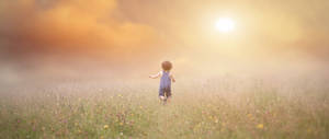 Running Child In Landscape Shot Wallpaper