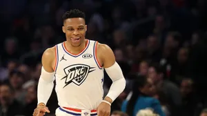 Russell Westbrook Sticking His Tongue Out Wallpaper