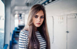 Russian Girl In Blue White Hallway Wallpaper