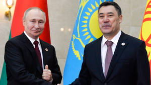 Russian President Vladimir Putin With Kyrgyzstan Leader Sadyr Japarov. Wallpaper