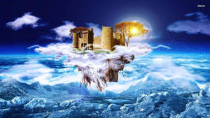 Rustic Castle On A Floating Island Wallpaper