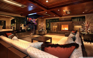 Rustic Living Room Mansion Interior Design Wallpaper