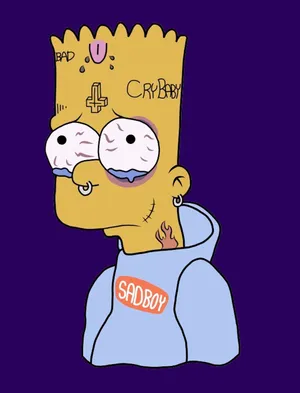 Sad Bart Simpson Phone Tattoos Purple Background Wallpaper