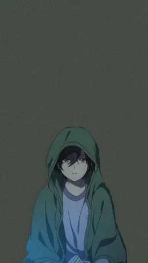 Sad Boy Anime Green Hoody Wallpaper