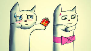 Sad Cartoon Cat Couple Wallpaper