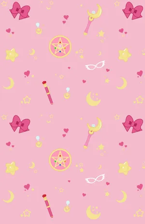 Sailor Moon Pattern In Her Many Big And Small Adventures Wallpaper