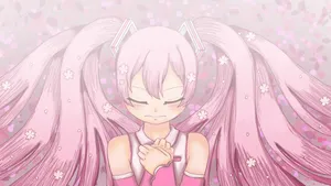 Sakura Miku Hands On Chest Wallpaper