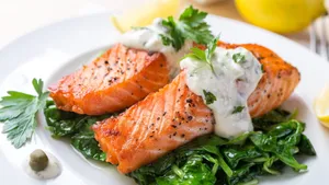 Salmon With Cream And Vegetables Wallpaper