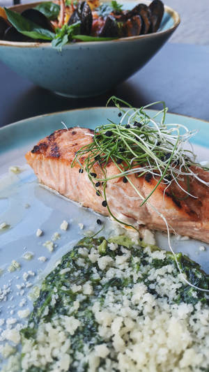 Salmon With Sprouts And Rice Wallpaper