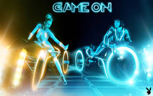 Sammy Jumps On His Light Cycle And Races Into The Grid Wallpaper