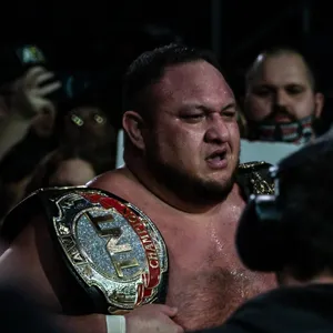 Samoa Joe Winning Tnt Championship Wallpaper
