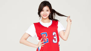 Sana Of Twice Rocking A Trendy Jersey! Wallpaper