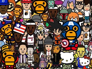 Sanrio And Bape Cartoon Characters Wallpaper