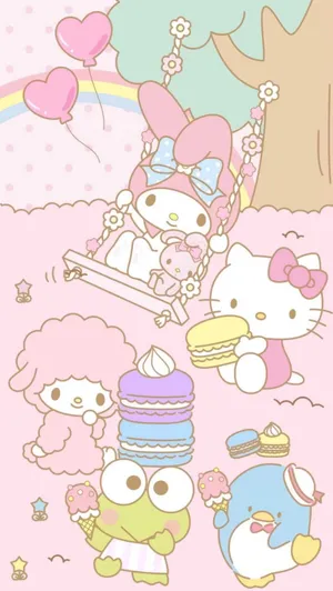 Sanrio Characters Eating Macaroons Wallpaper
