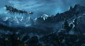 Santa Claus And Reindeer Cool Christmas Eve Wallpaper