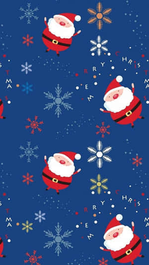 Santa Claus And Snowflakes On A Blue Background Wallpaper