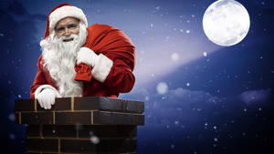 Santa Claus On Chimney Wallpaper