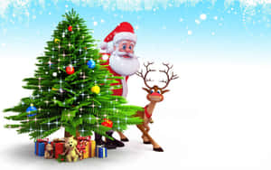 Santaand Reindeer Christmas Celebration Wallpaper