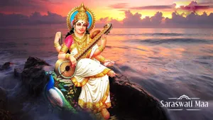 Saraswati Mata On Rock Wallpaper