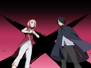 “sasuke And Sakura - Two Powerhouses Of The Ninja World” Wallpaper