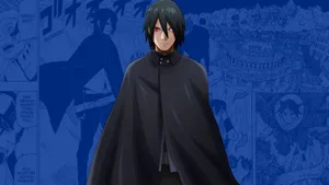 Sasuke Black Cape Blue Canvas Art Manga Wallpaper